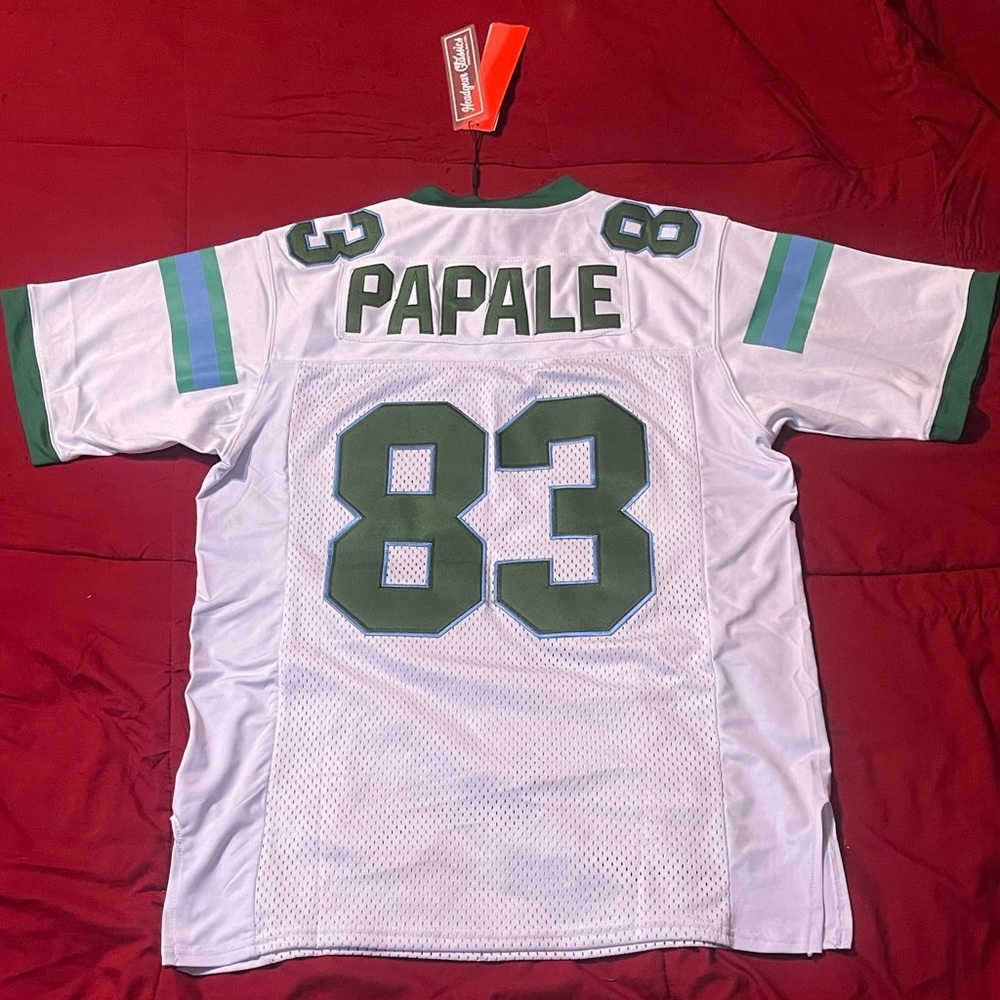 I’m selling a Vince papale jersey made by headgear classic white green and blue